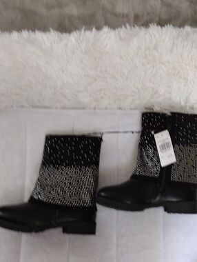 Kids Black Ankle Boots with Sparkle Knit Shaft
